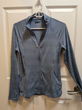 Athleta Heathered Slate Blue Zip-Front Utility Jacket